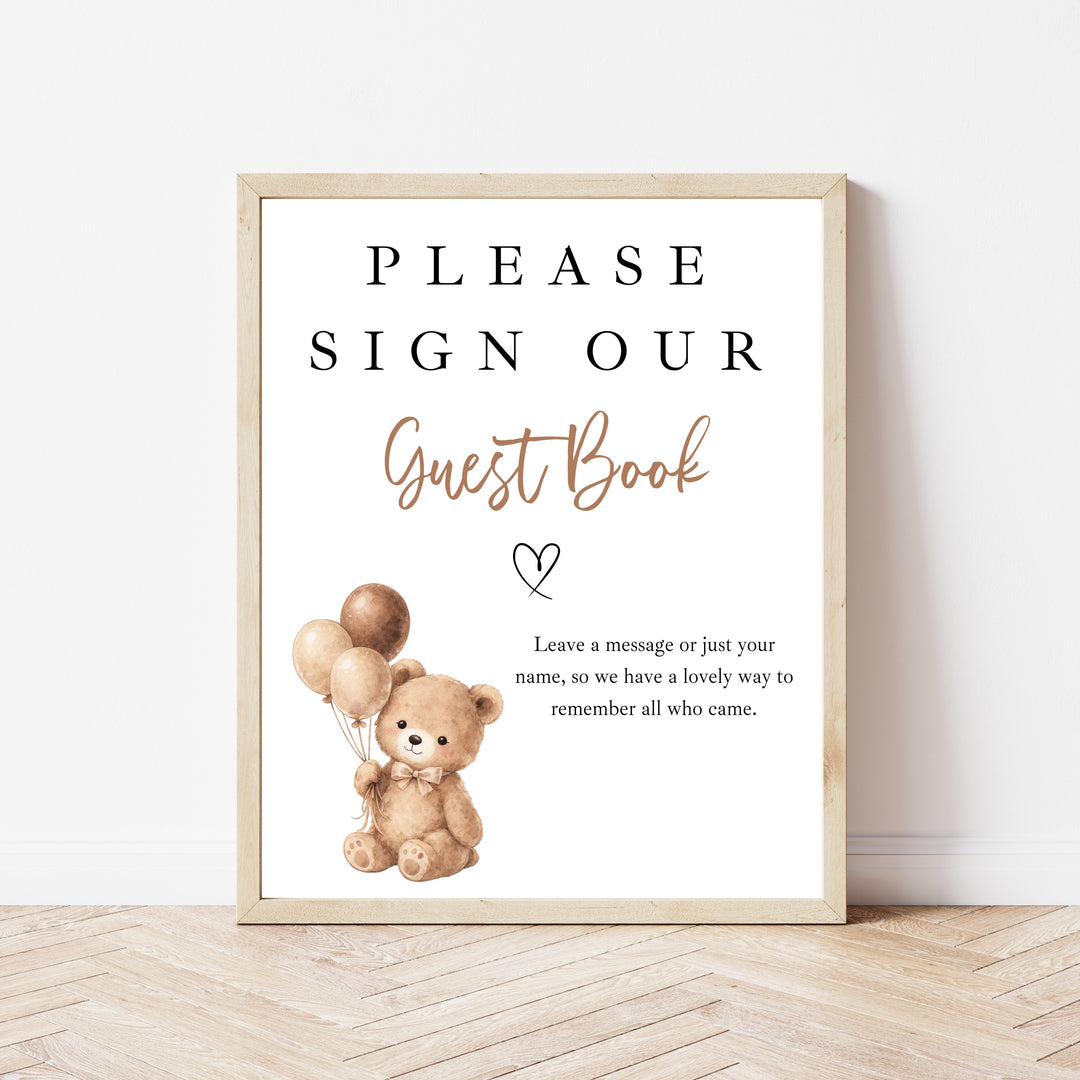 Personalised Beige Teddy Bear First Birthday Guest Book