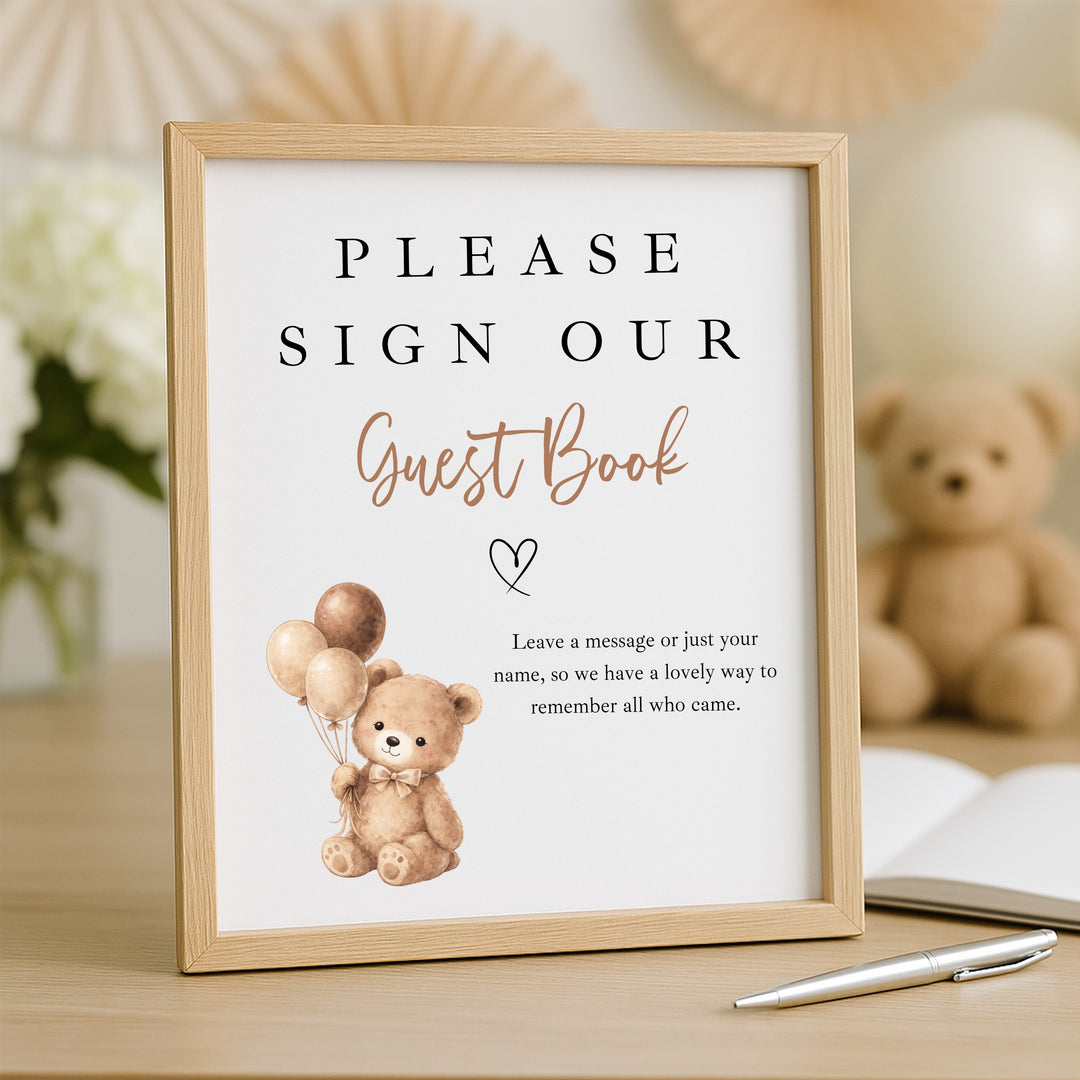 Personalised Beige Teddy Bear First Birthday Guest Book