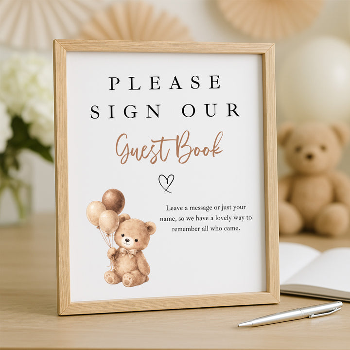 Personalised Beige Teddy Bear First Birthday Guest Book