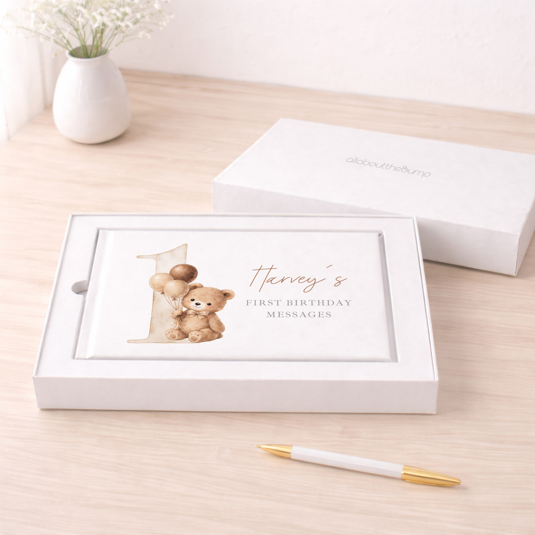 Personalised Beige Teddy Bear First Birthday Guest Book