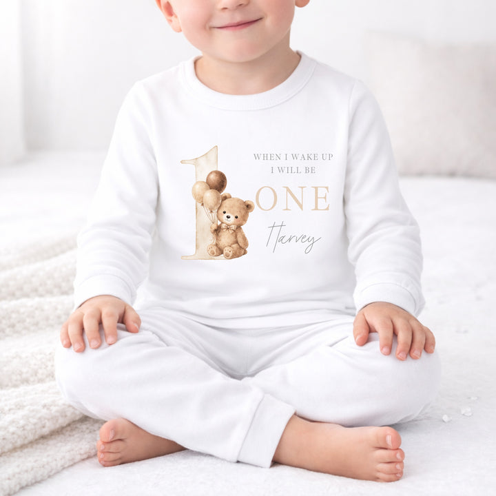 Personalised Beige Teddy When I Wake Up I Will Be One First Birthday Pyjamas