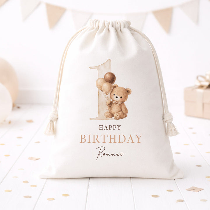 Personalised Beige Teddy Bear Birthday Gift Sack