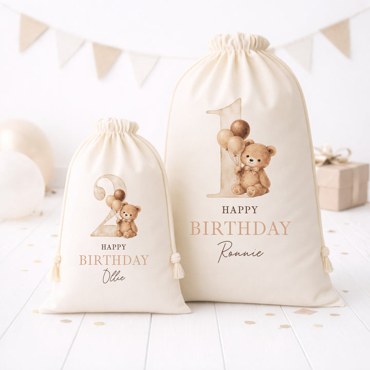 Personalised Beige Teddy Bear Birthday Gift Sack