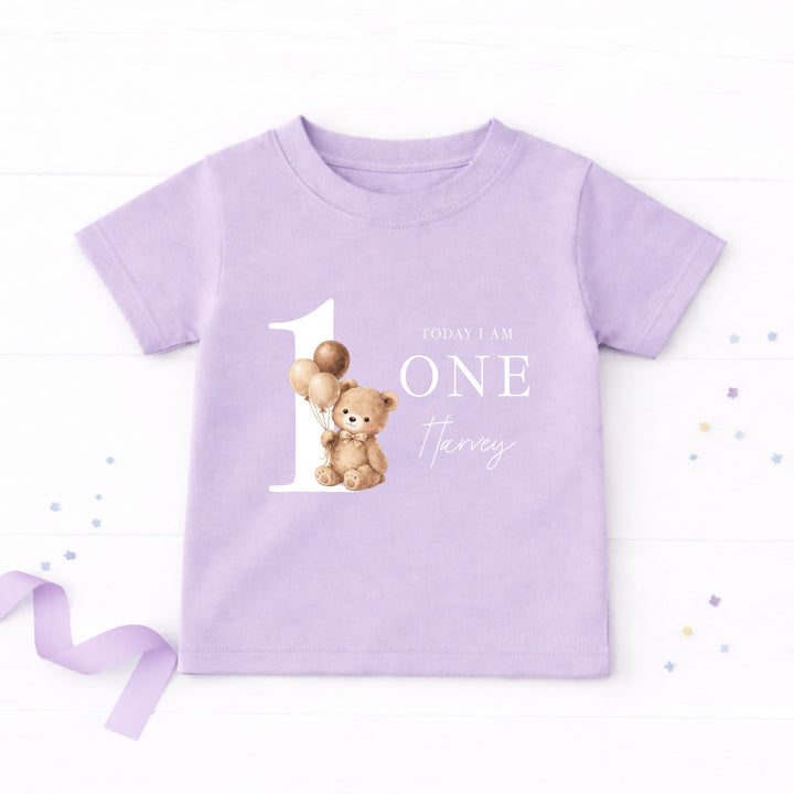 Personalised Beige Teddy Bear Today I am One Birthday T-Shirt
