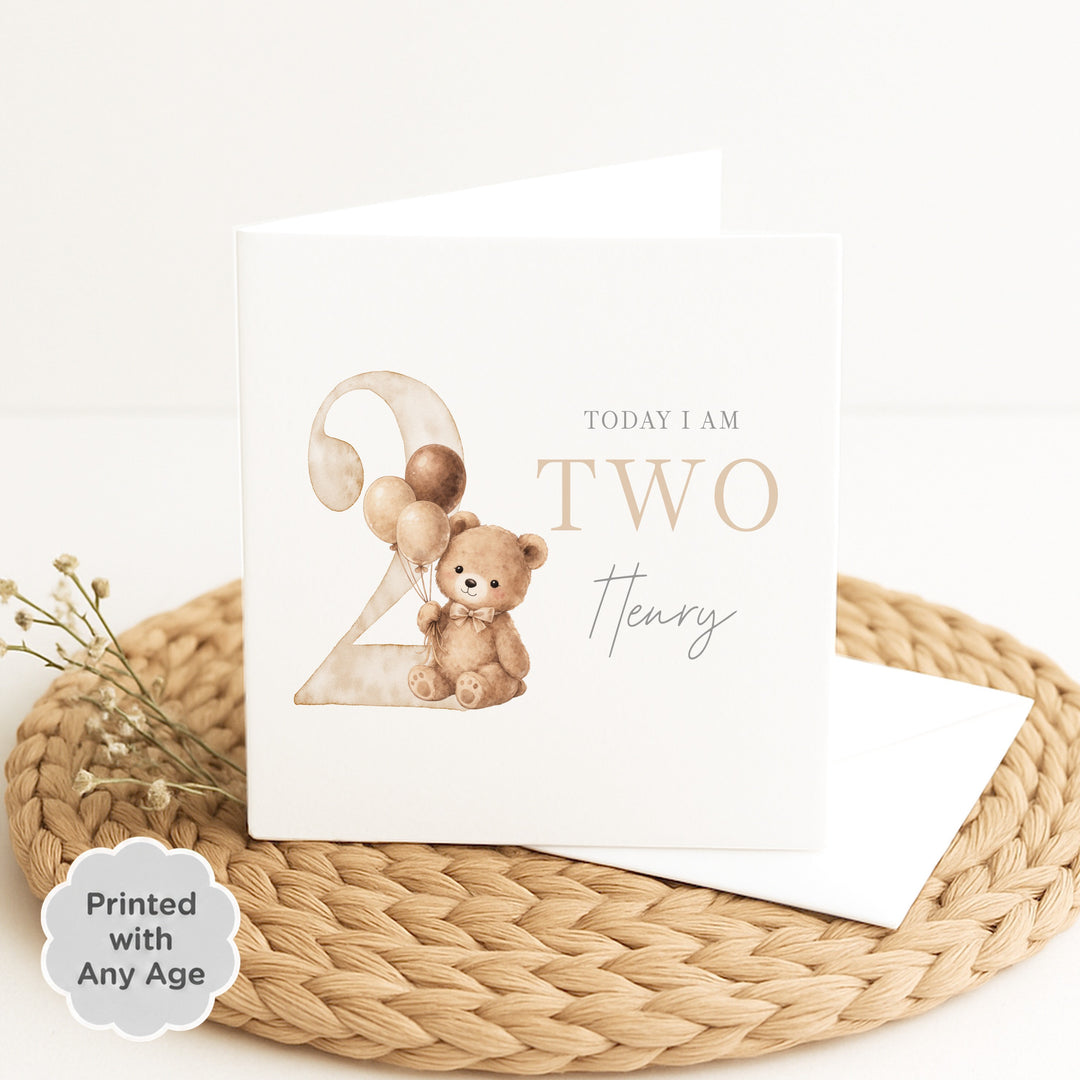 Personalised Beige Teddy Bear Any Age Birthday Card
