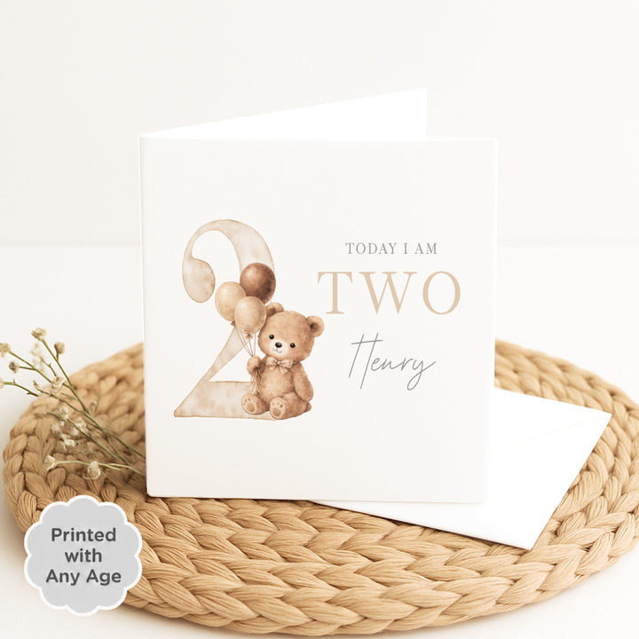 Personalised Beige Teddy Bear Any Age Birthday Card