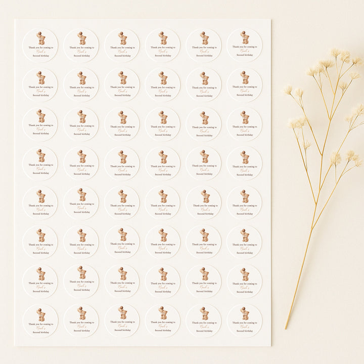 Personalised Beige Teddy Birthday Stickers