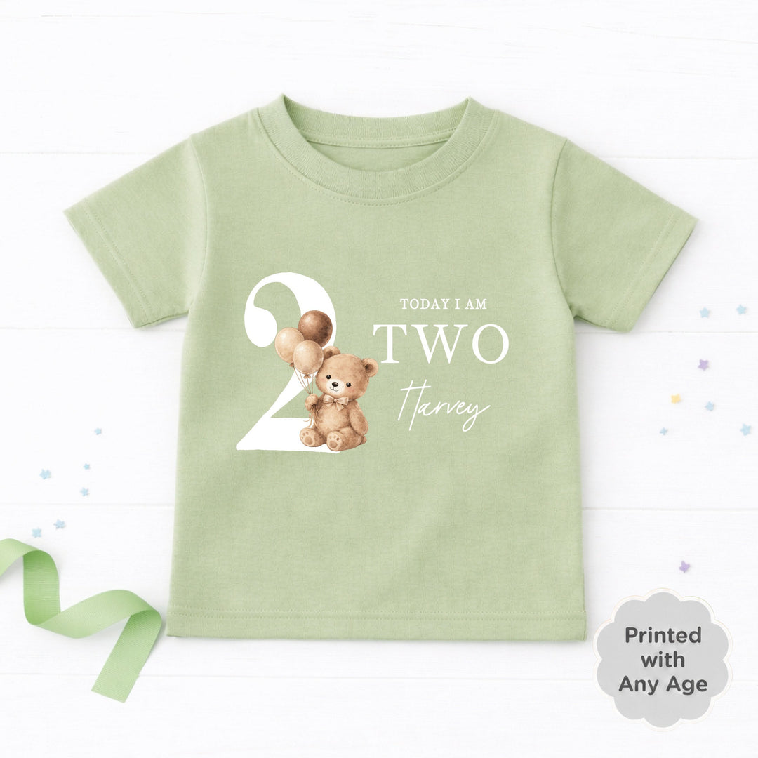 Personalised Beige Teddy Bear Any Age Birthday T-Shirt