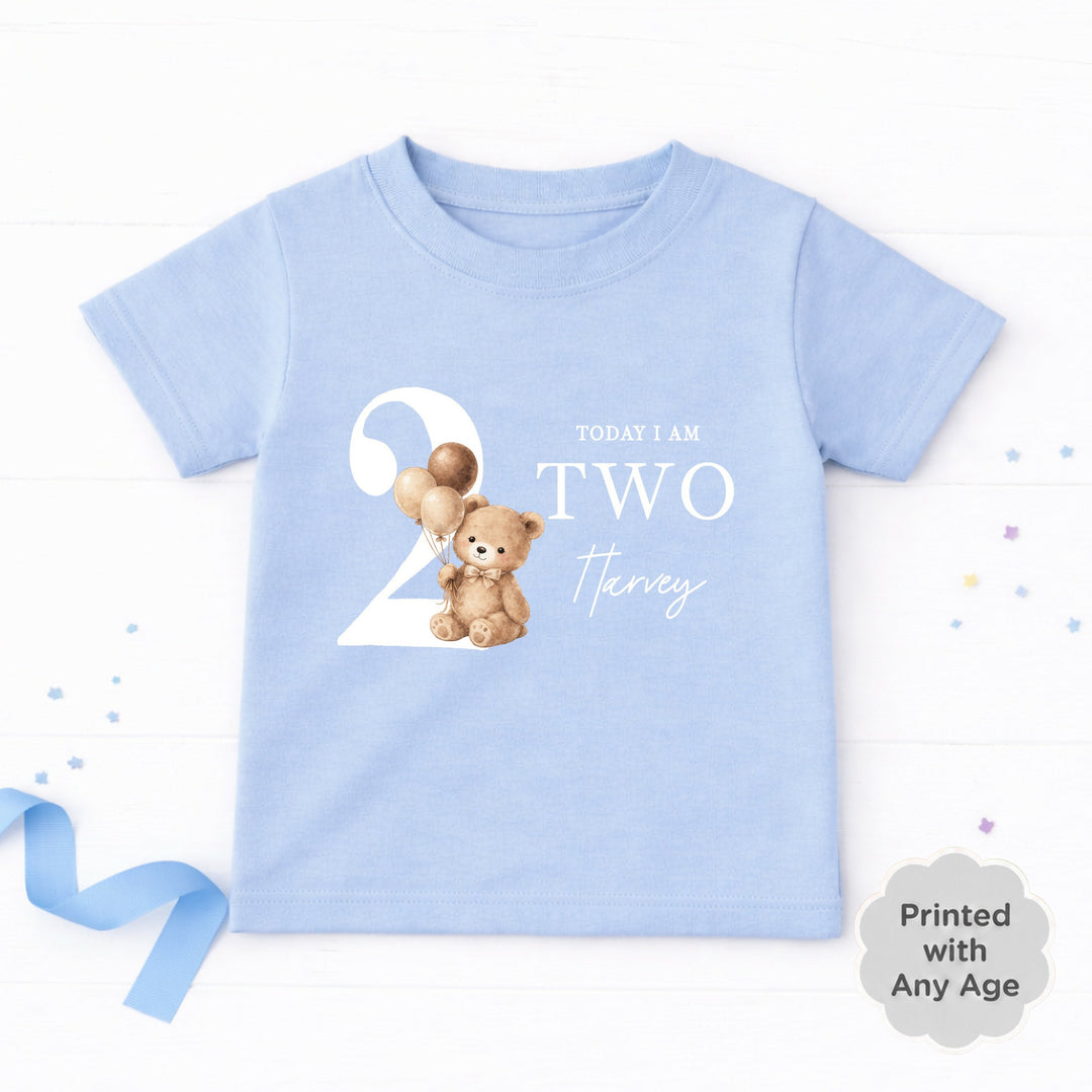 Personalised Beige Teddy Bear Any Age Birthday T-Shirt