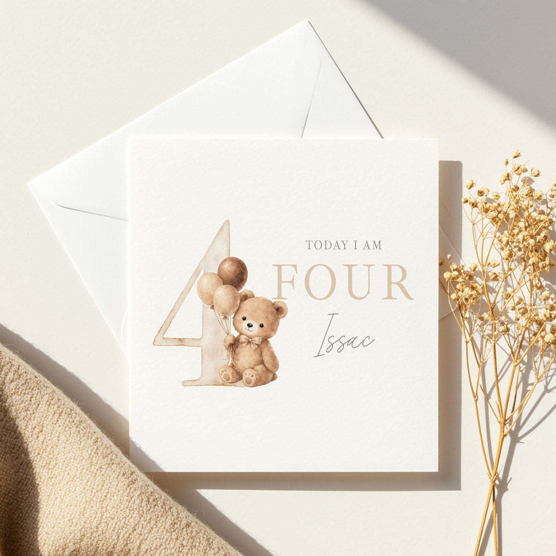 Personalised Beige Teddy Bear Any Age Birthday Card