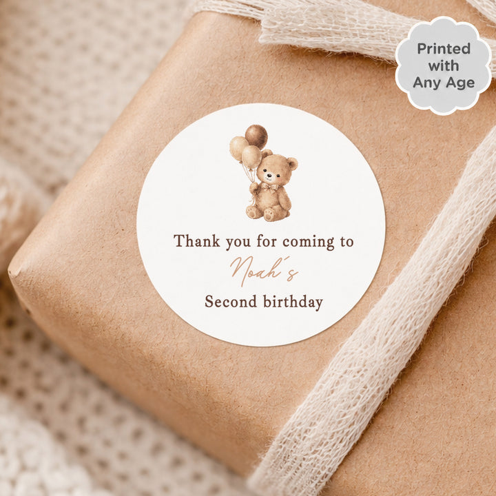 Personalised Beige Teddy Birthday Stickers