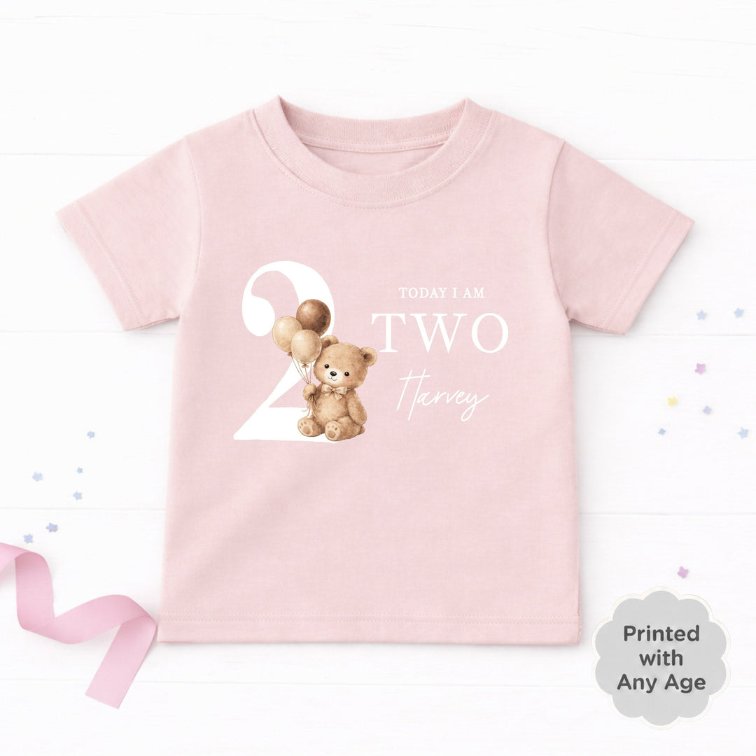 Personalised Beige Teddy Bear Any Age Birthday T-Shirt