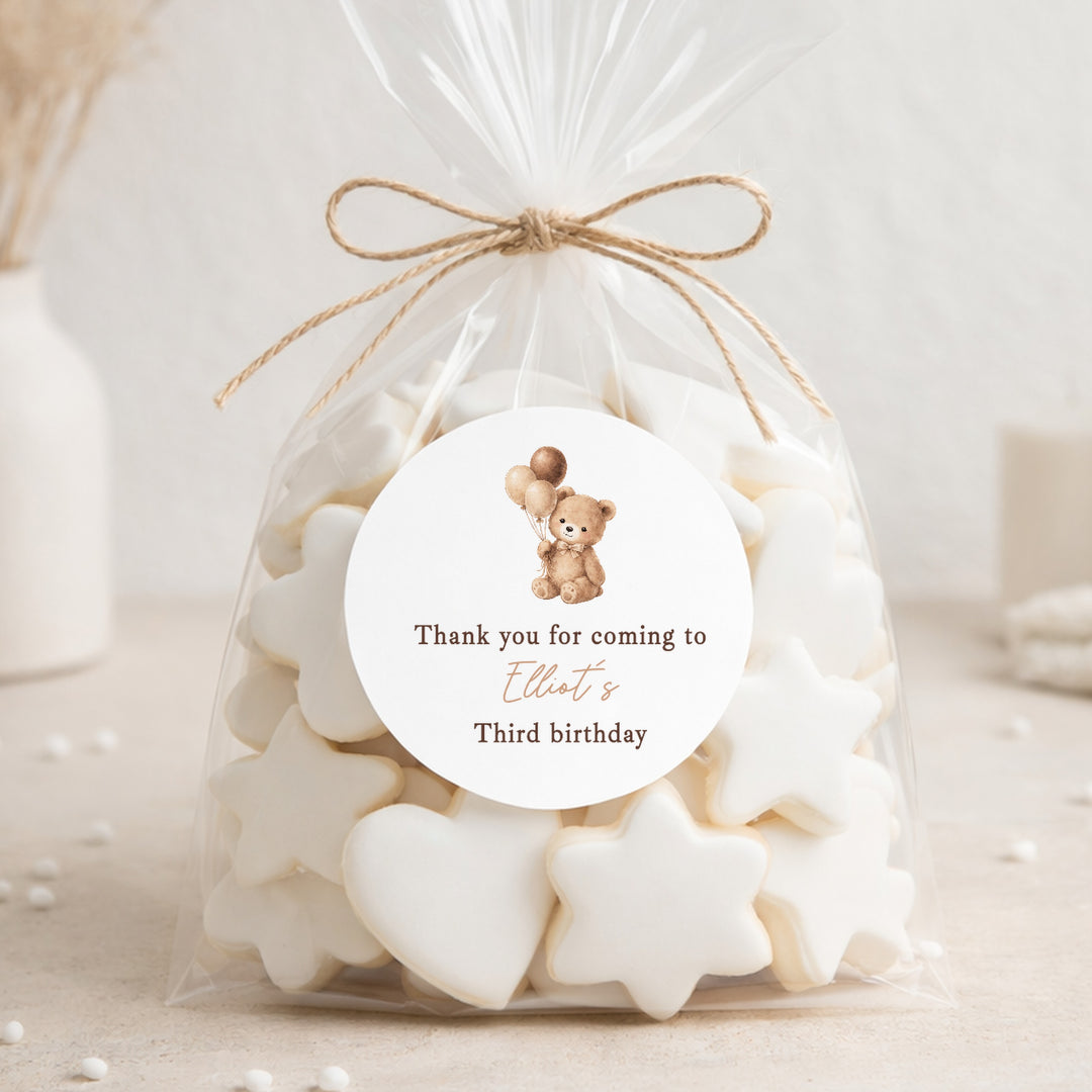Personalised Beige Teddy Birthday Stickers