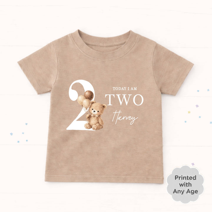 Personalised Beige Teddy Bear Any Age Birthday T-Shirt