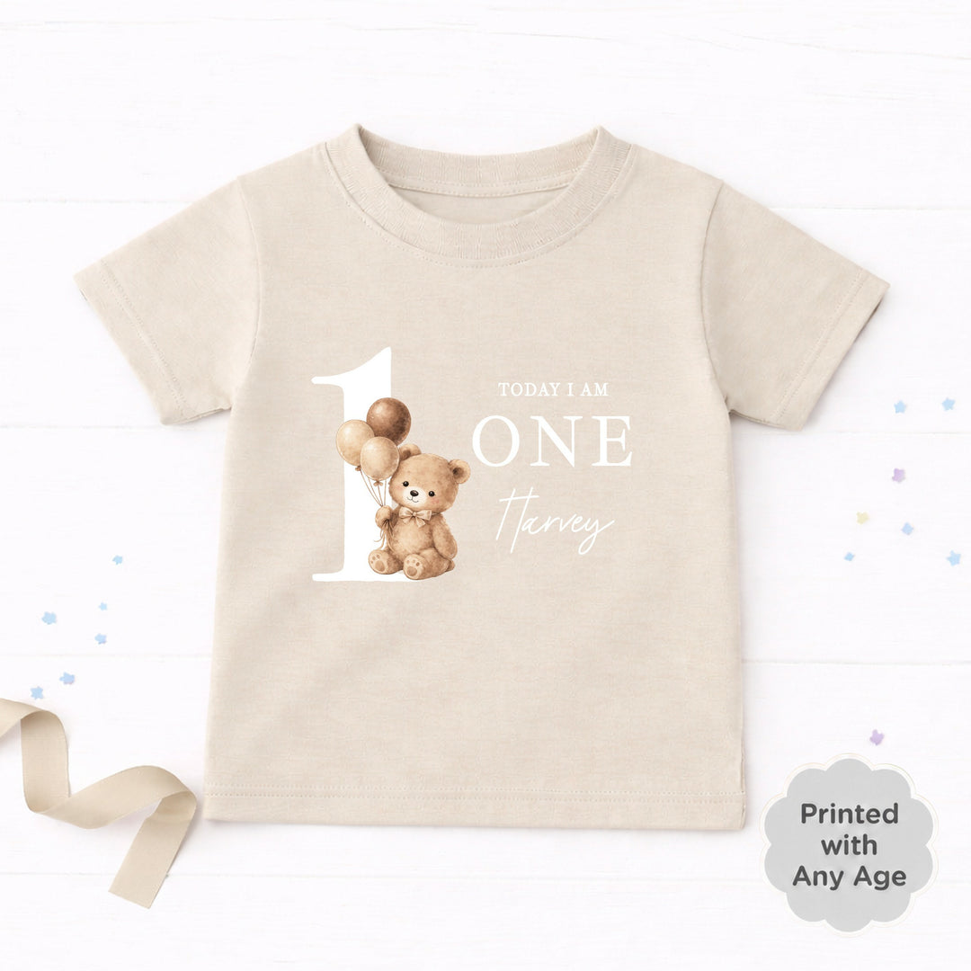 Personalised Beige Teddy Bear Any Age Birthday T-Shirt