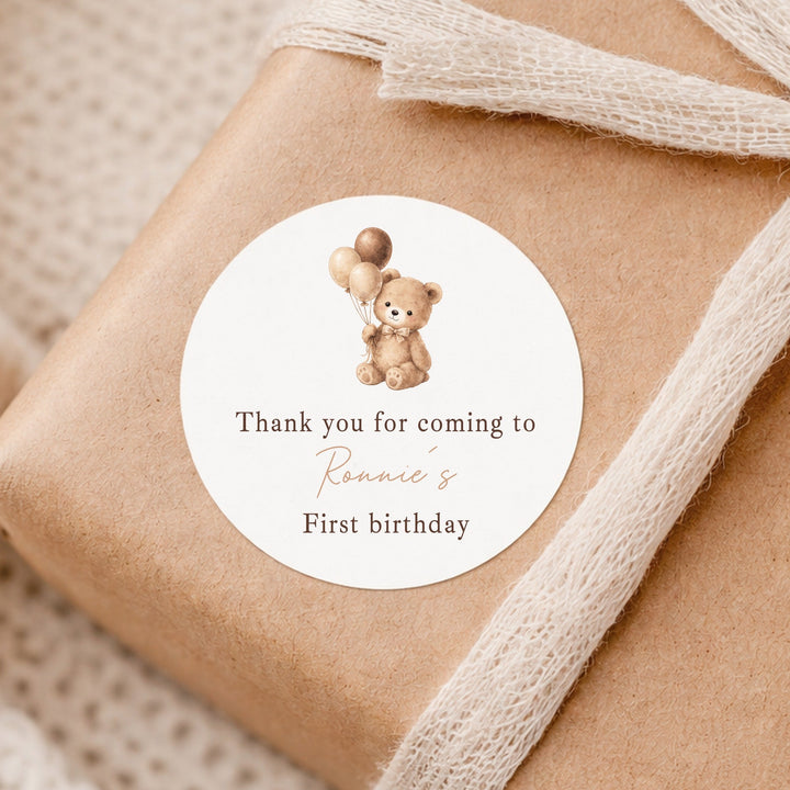 Personalised Beige Teddy Birthday Stickers