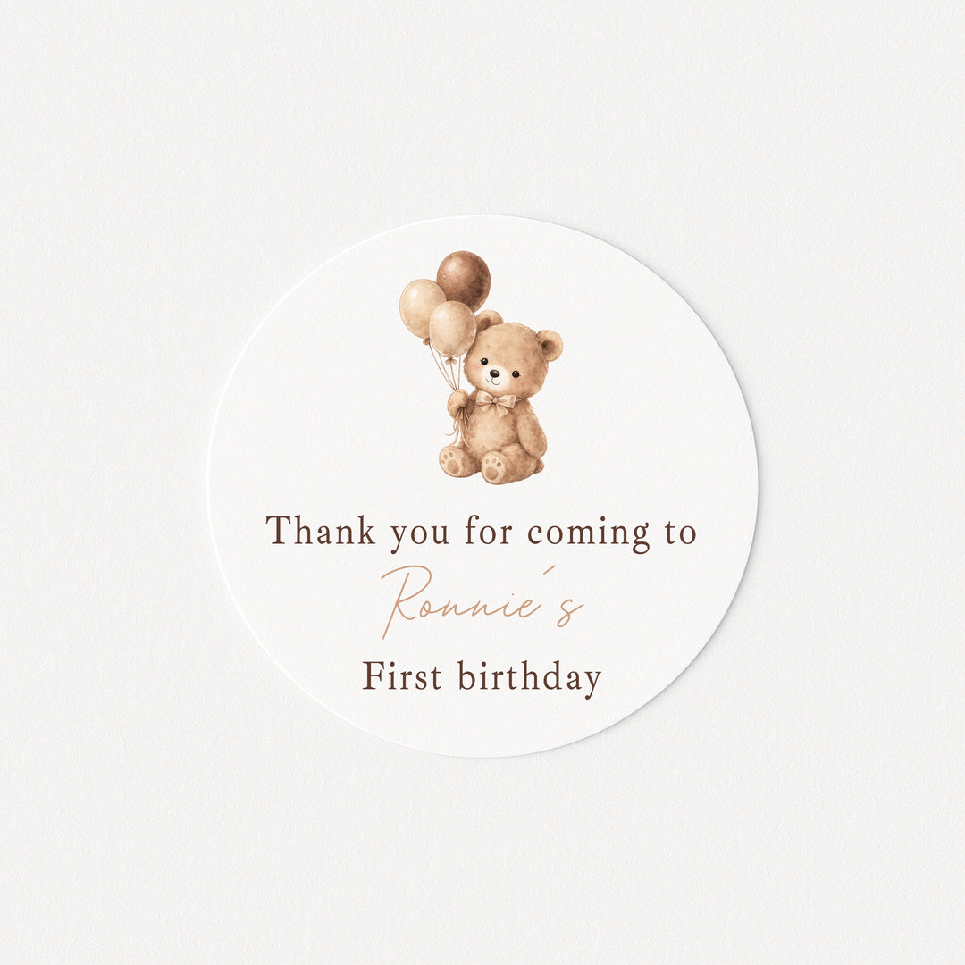 Personalised Beige Teddy Birthday Stickers