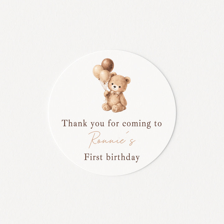 Personalised Beige Teddy Birthday Stickers