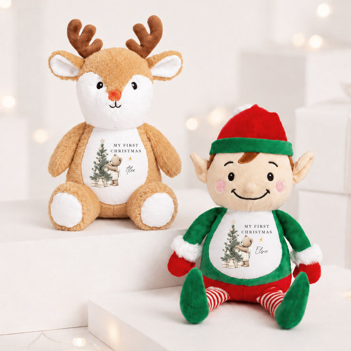 Personalised Beige Bear Tree My First Christmas Soft Toy