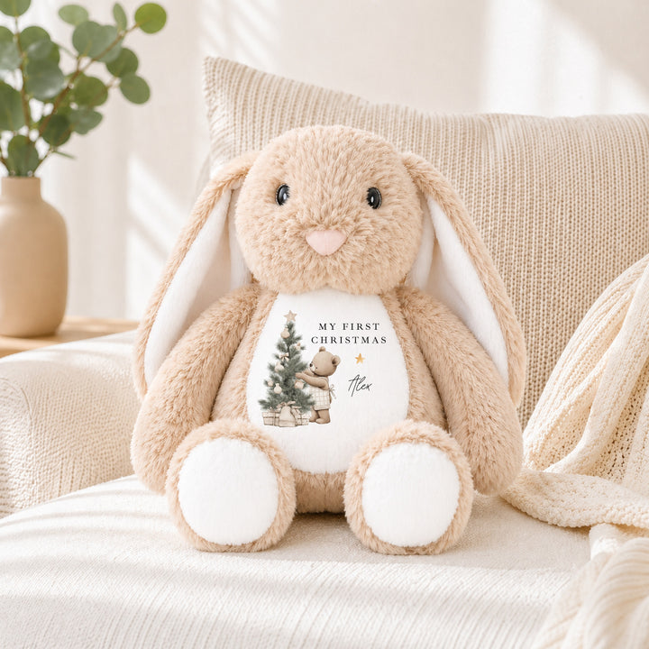 Personalised Beige Bear Tree My First Christmas Soft Toy