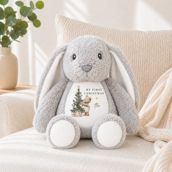 Personalised Beige Bear Tree My First Christmas Soft Toy
