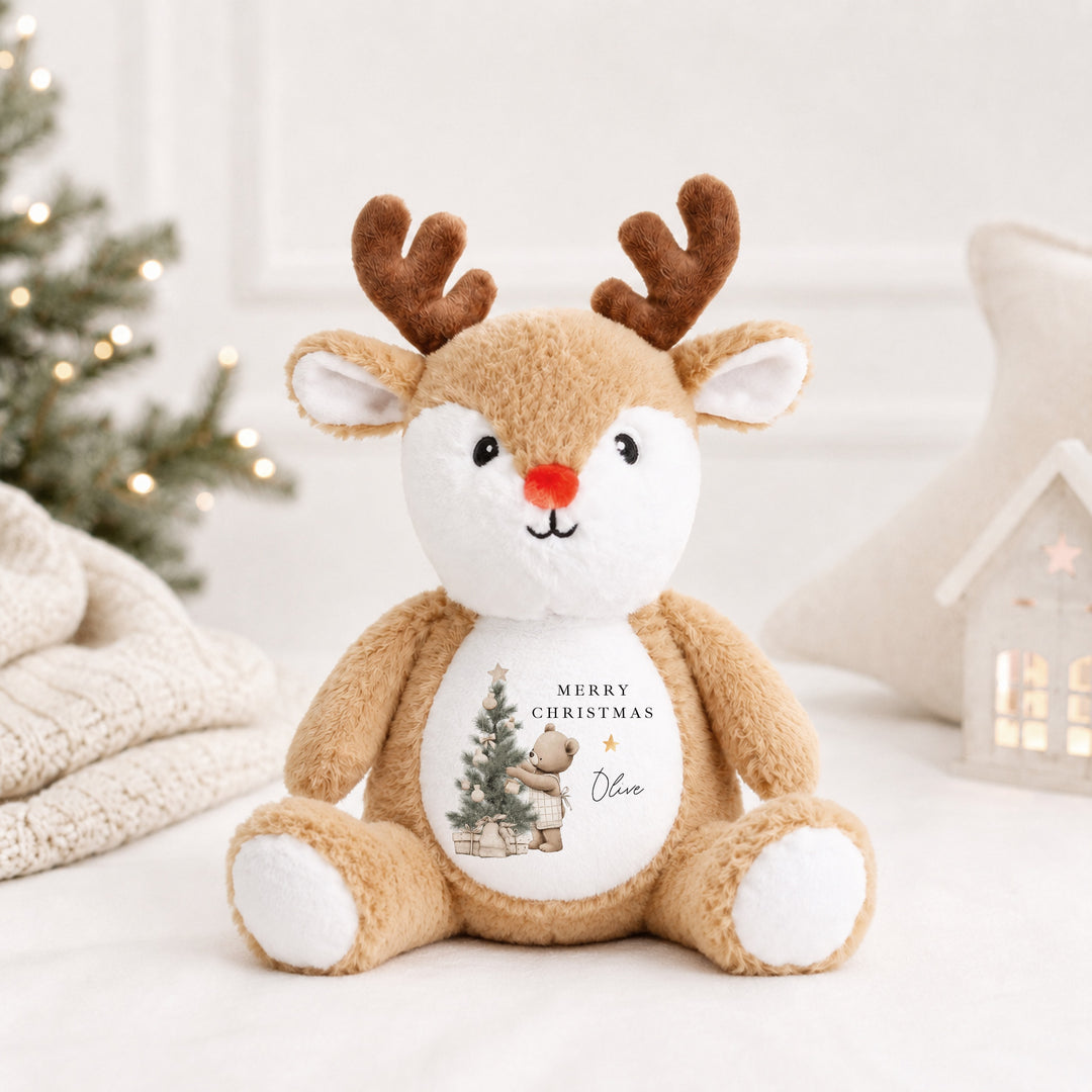 Personalised Beige Bear Tree My First Christmas Soft Toy