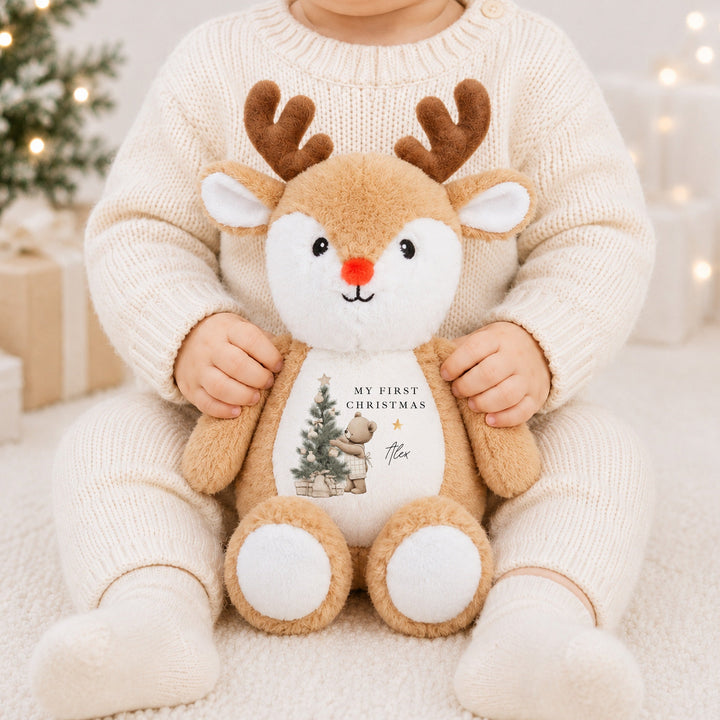 Personalised Beige Bear Tree My First Christmas Soft Toy