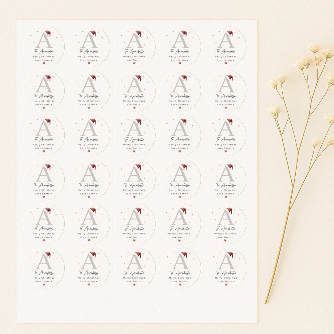 Personalised Christmas Beige Initial Stickers