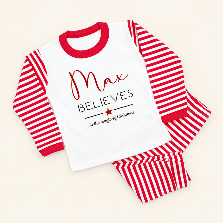 Personalised Red Star Believe In The Magic Of Christmas Pyjamas