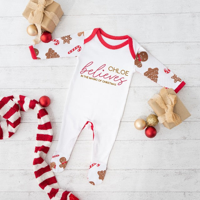 Personalised Name Believes Matching Gingerbread Pyjamas/Babygrow