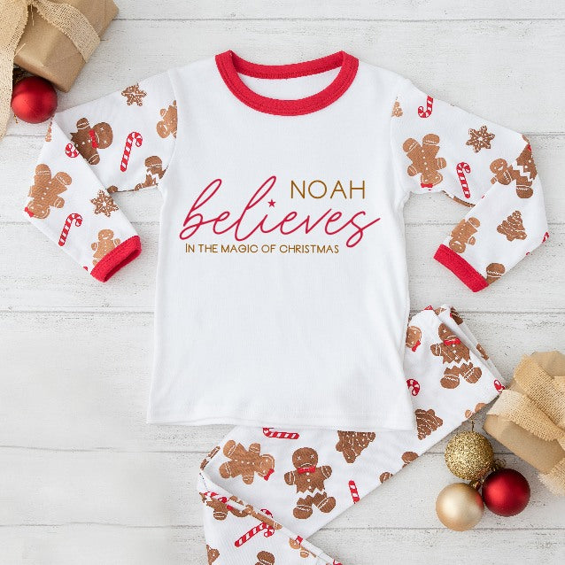 Personalised Name Believes Matching Gingerbread Pyjamas/Babygrow