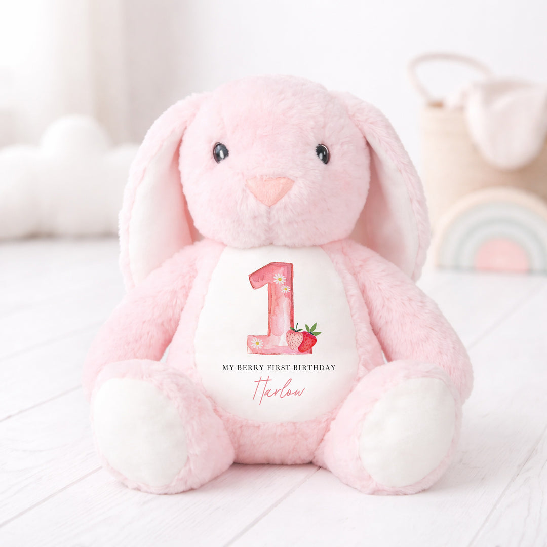Personalised Pink Strawberry Berry First Birthday Teddy
