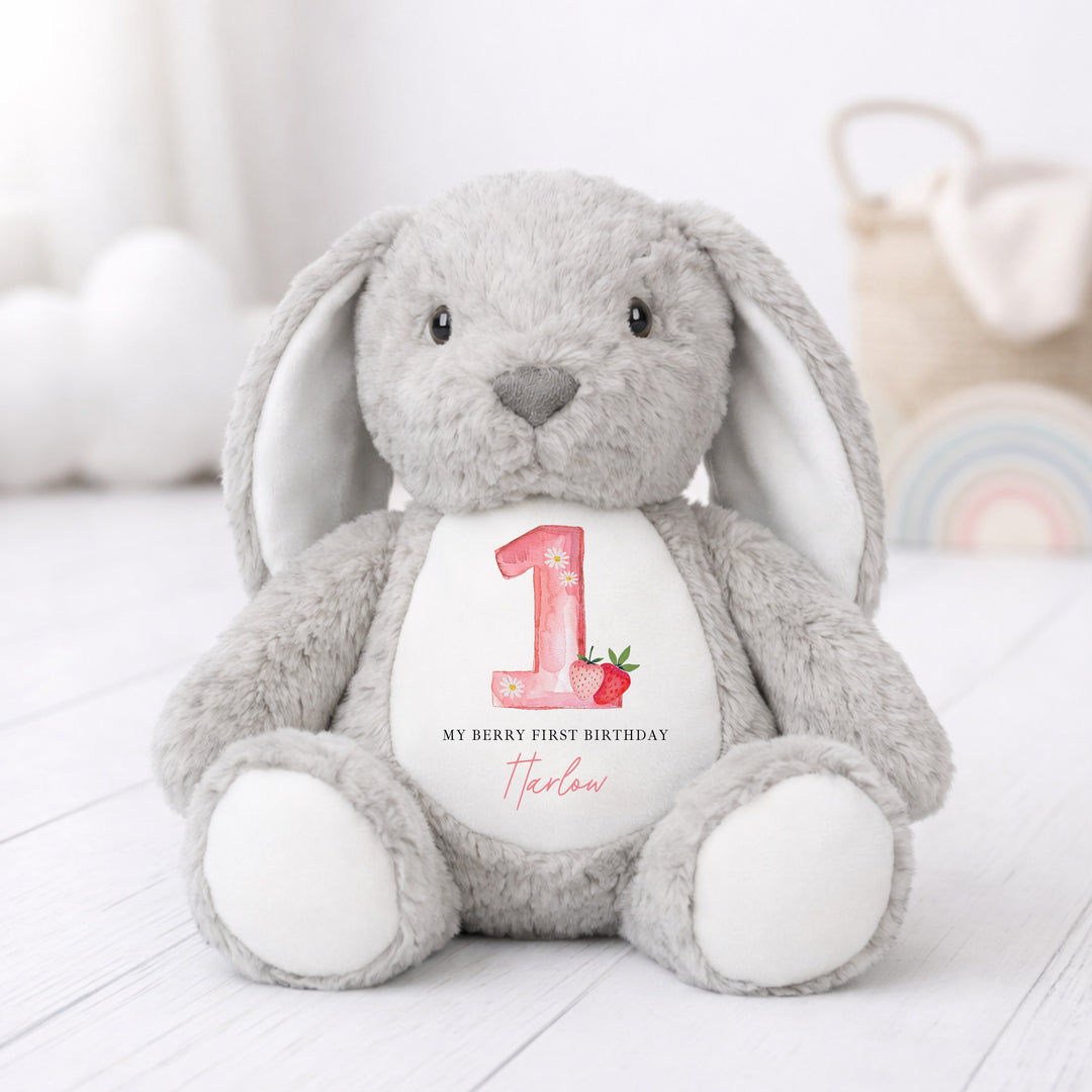 Personalised Pink Strawberry Berry First Birthday Teddy