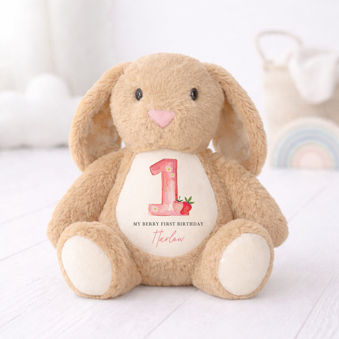 Personalised Pink Strawberry Berry First Birthday Teddy