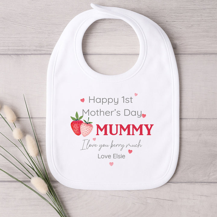 Personalised Strawberry Happy First Mother's Day Baby Grow, Vest or Bib