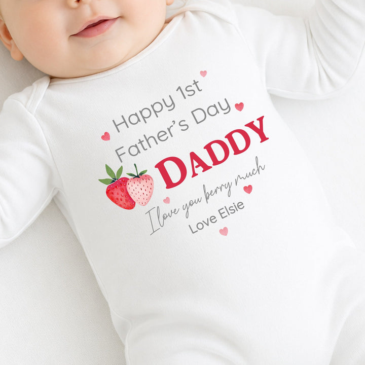 Personalised Our Berry First Father's Day Baby Grow Or Vest