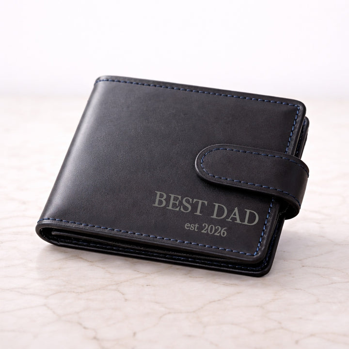 Personalised Engraved Best Dad Black Leather Wallet
