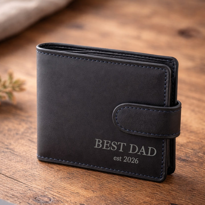 Personalised Engraved Best Dad Black Leather Wallet