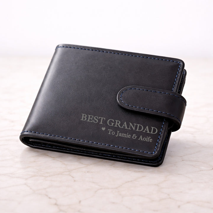 Personalised Engraved Best Grandad Black Leather Wallet