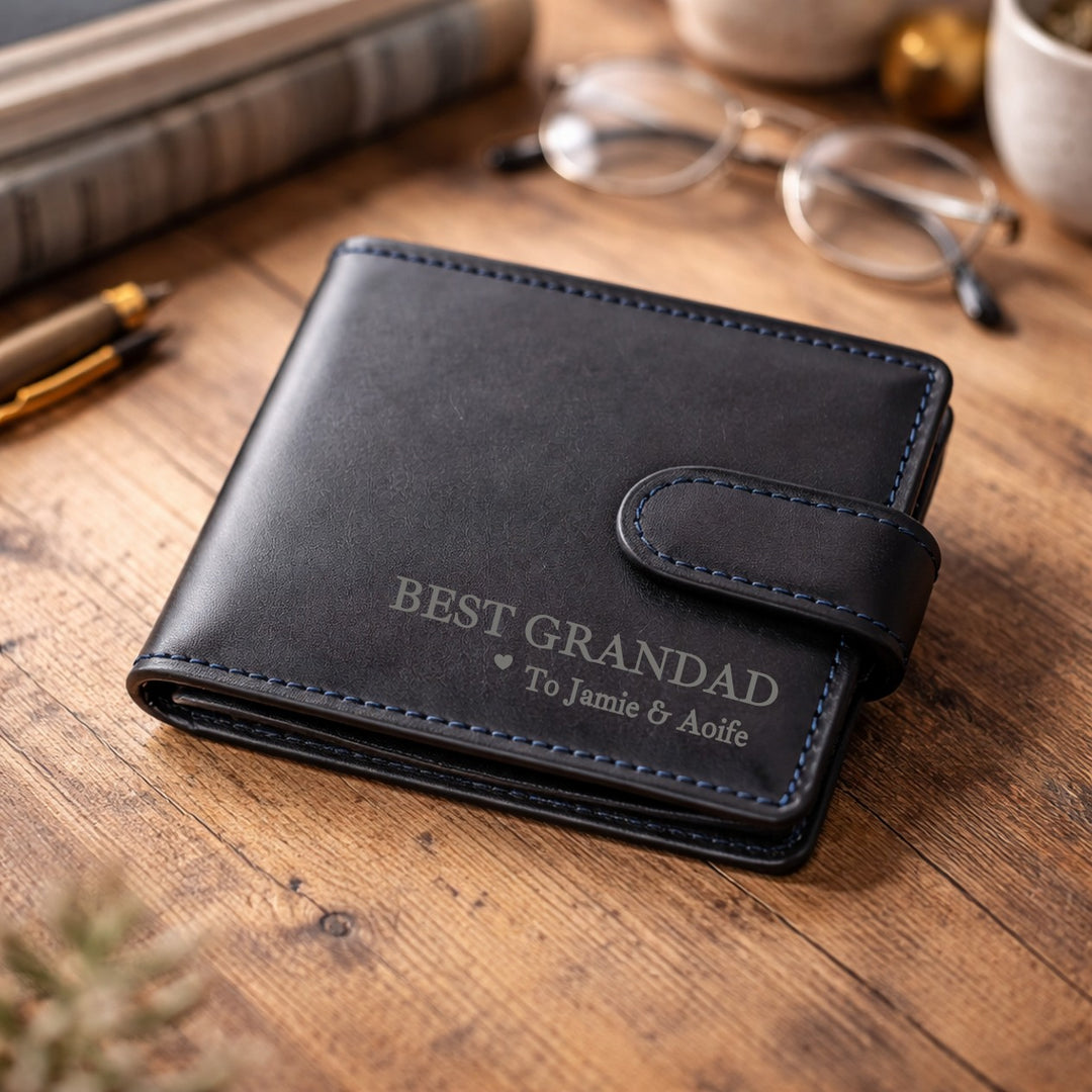 Personalised Engraved Best Grandad Black Leather Wallet