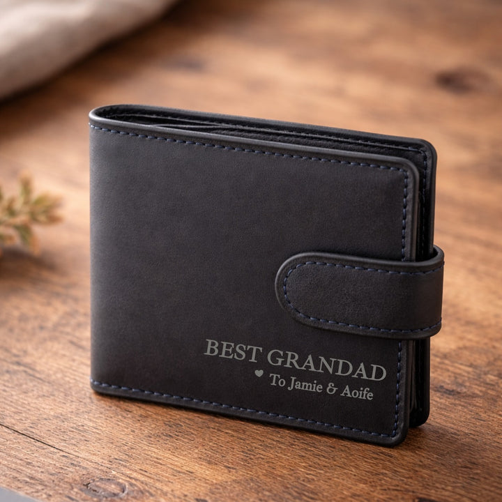 Personalised Engraved Best Grandad Black Leather Wallet