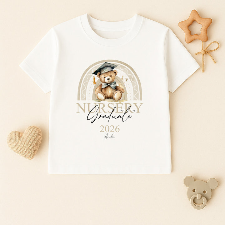 Personalised Beige Rainbow Nursery Graduation T-Shirt