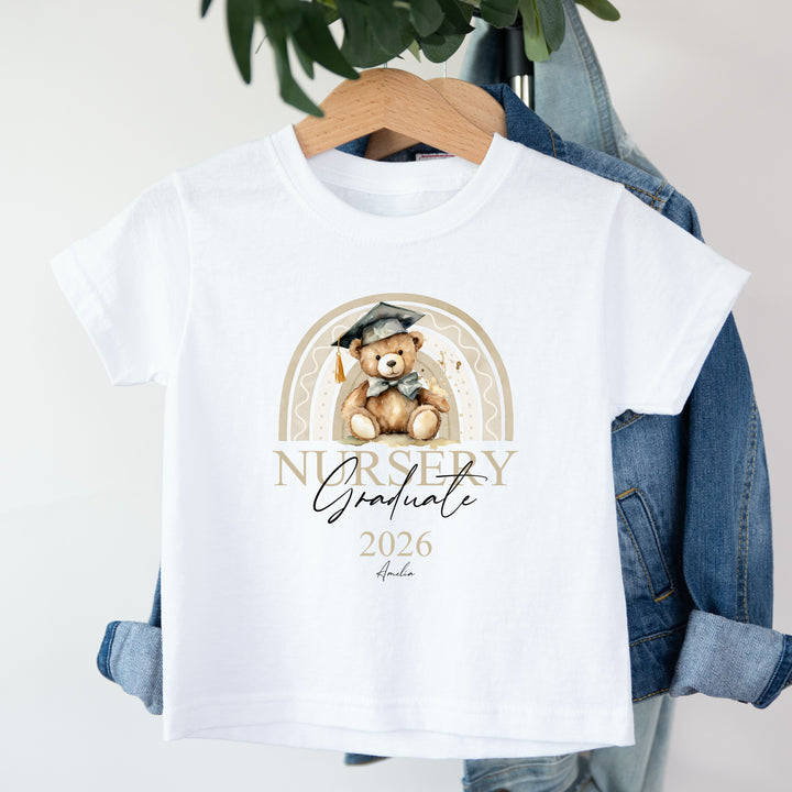 Personalised Beige Rainbow Nursery Graduation T-Shirt
