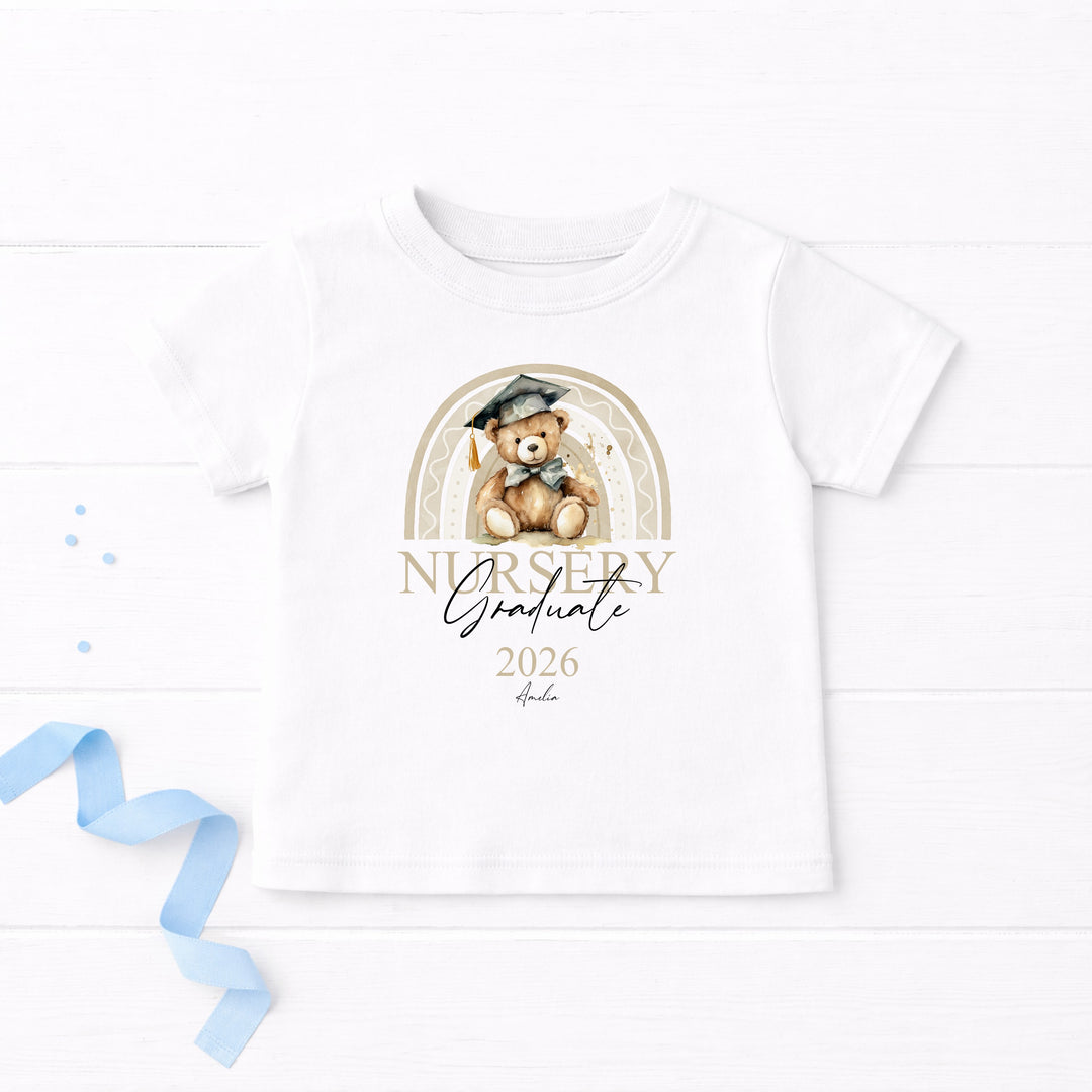 Personalised Beige Rainbow Nursery Graduation T-Shirt