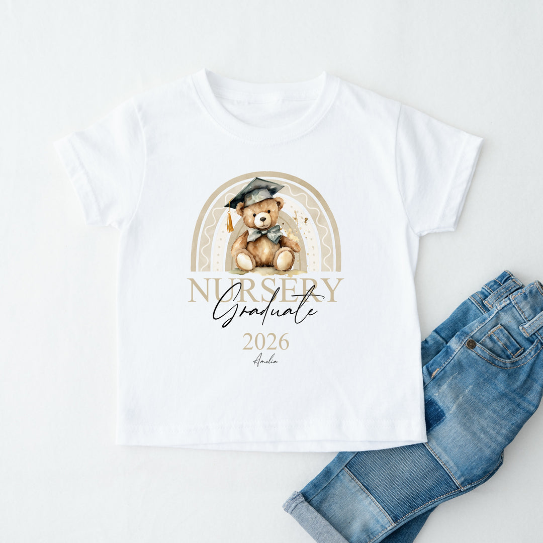 Personalised Beige Rainbow Nursery Graduation T-Shirt