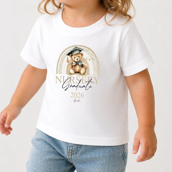 Personalised Beige Rainbow Nursery Graduation T-Shirt