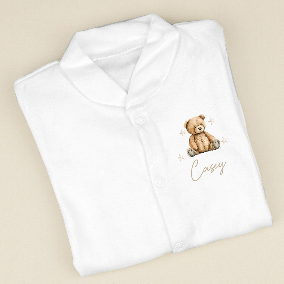 Personalised Beige Teddy Bear Popper Babygrow