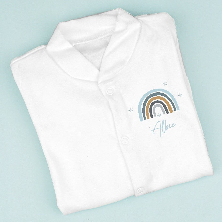 Personalised Blue Rainbow Popper Front Babygrow