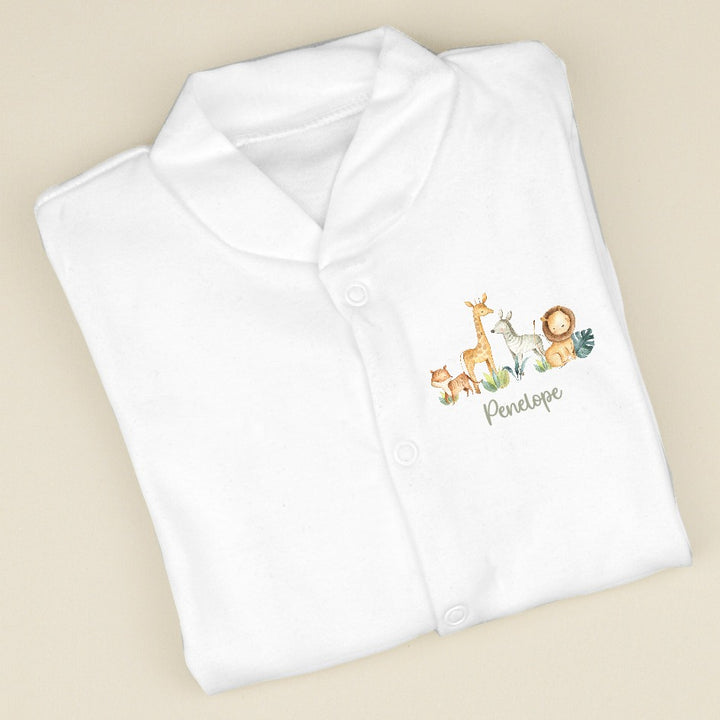 Personalised Safari Gang Popper Front Babygrow