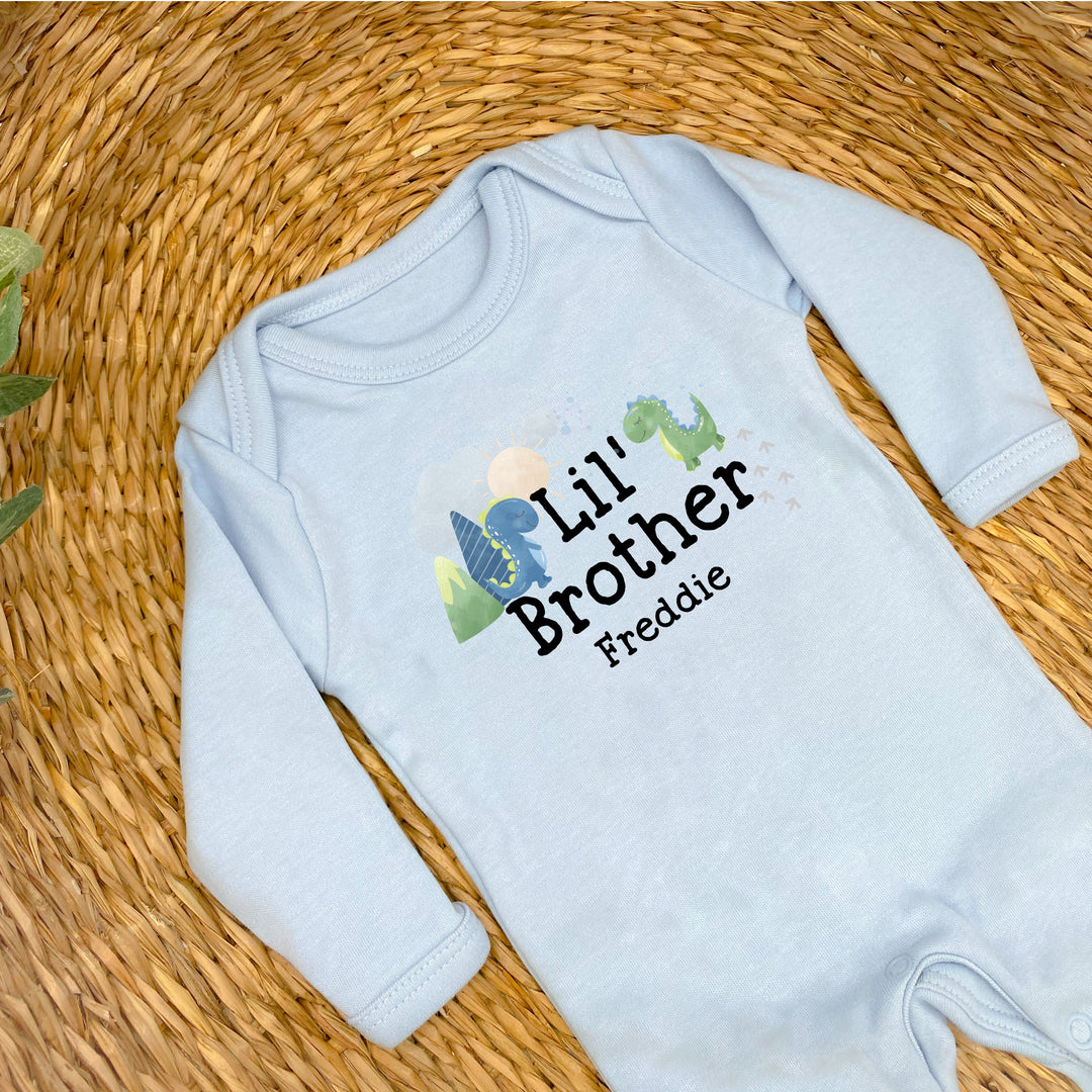 Personalised Dino Sibling Matching Blue Babygrow/T-shirt